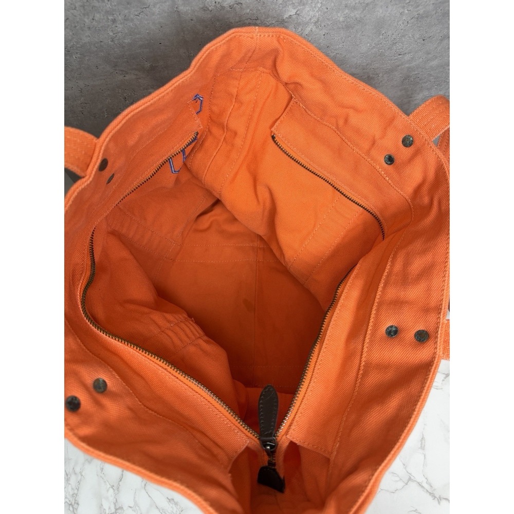 Vintage Polo Ralph Lauren Big Pony #3 Orange Canvas Tote Bag Leather Zip Rare - Picture 8 of 13